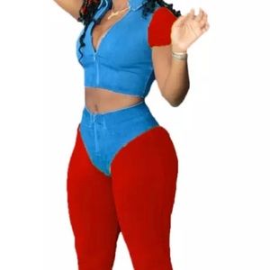 Medium two piece Set Fake Denim Print Zipper